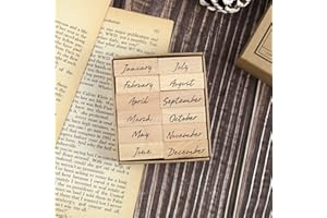 Dizdkizd 12-Piece Cute Month Rubber Stamps, Vintage Wooden Stamps in Small Size for Crafting, Scrapbooking, Journaling Supplies