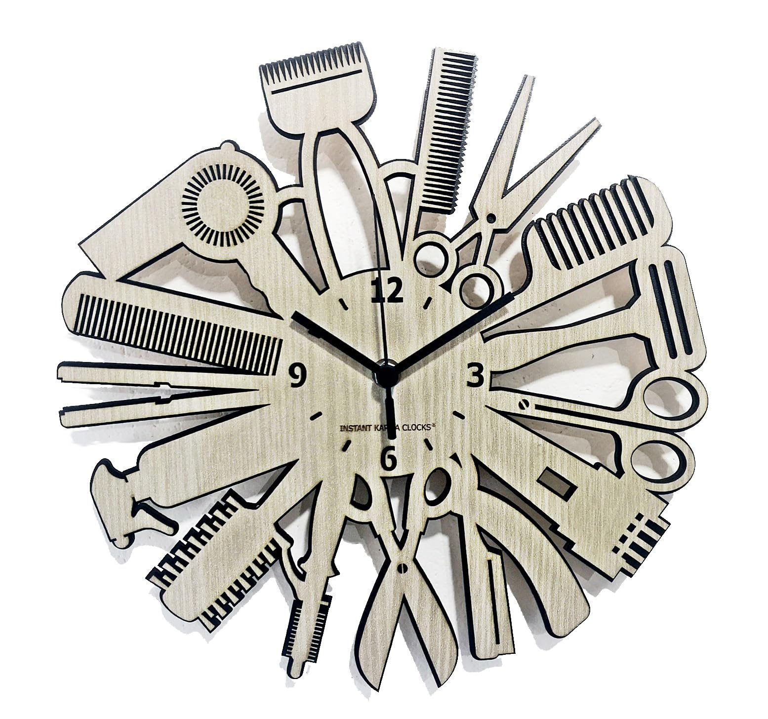 Instant Karma Clocks | Hairdresser Tools Wall Clock – Barber Shop Beard Beauty Salon – Silent No-Ticking | Perfect for Hairdressing Professional – Unique Decoration