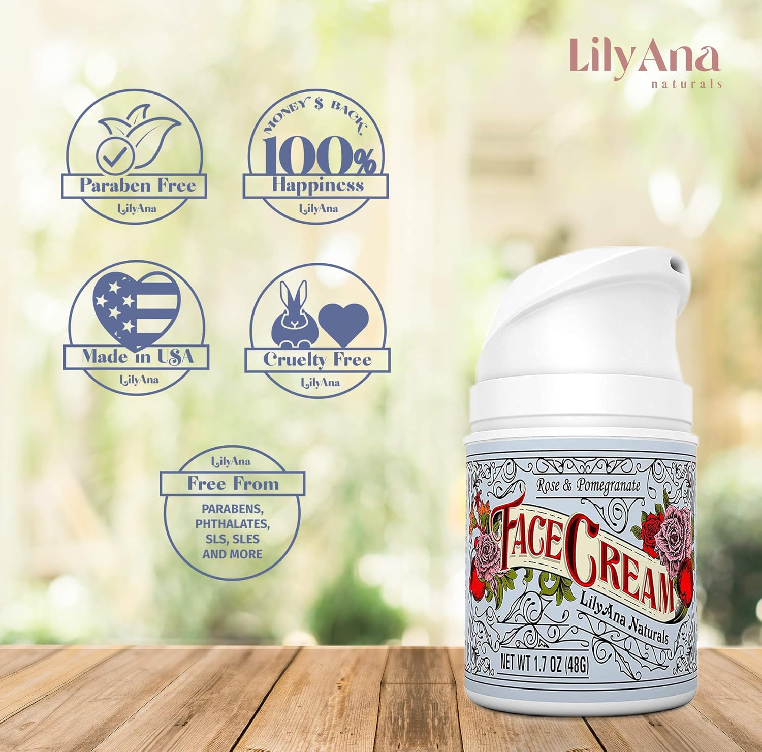 Face Cream Moisturizer for Women - Anti-Aging Wrinkle Cream for Face, Face Moisturizer For Dry Skin, Dark Spot Brightening, Rose and Pomegranate Extracts - 1.7oz: Beauty