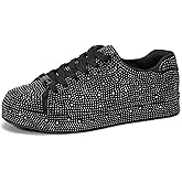 LUCKY STEP Platform Rhinestone Fashion Glitter Sneakers | Sparkly Bling Bedazzled Wedding Bridal Shiny Shoes for Women