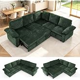 85'' Modular Sectional Sleeper Sofa, L Shape Pull Out Sofa Bed with Storage | 5 Seat Convertible Sectional Couches for Living Room, Apartment, Cloud Modular Couch with Storage, Pull Out Couch, Green