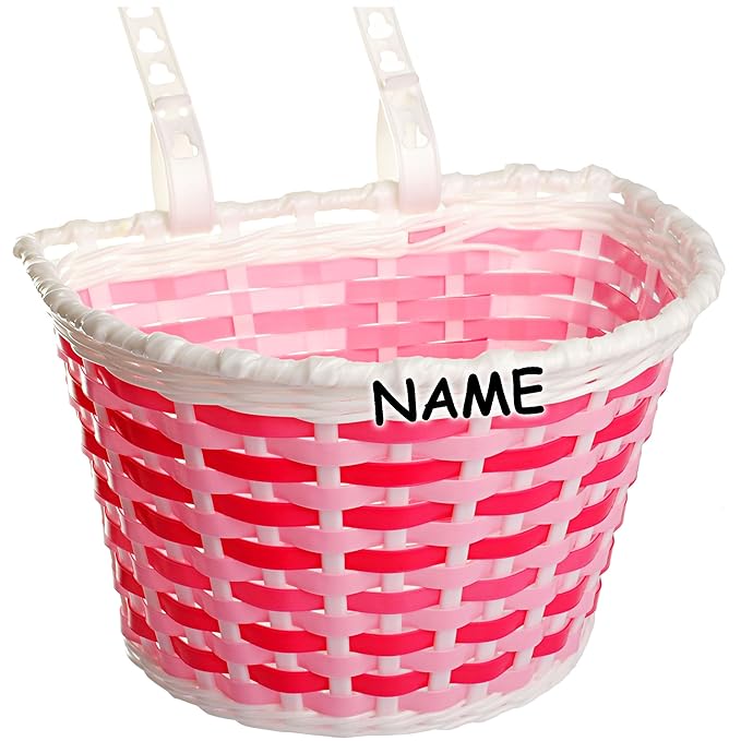 alles-meine.de GmbH Fahrradkorb / Korb - pink / rosa weiß - inkl. Name - mit Befestigung für Lenker vorne - Fahrrad Kinder - 