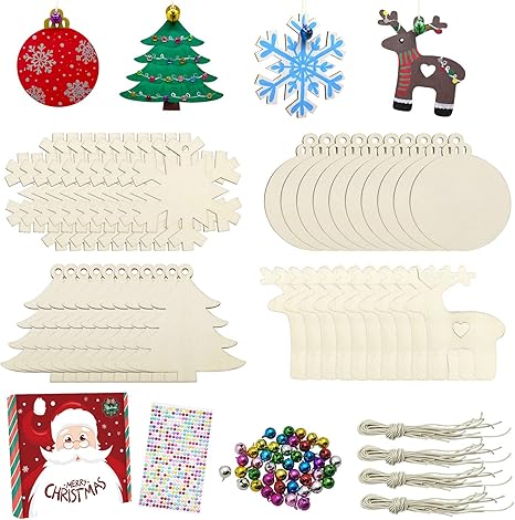 Download Amazon Com 40 Pcs Wooden Ornaments Unfinished Christmas Diy Ornaments Craft Kit Christmas Wood Ornaments With Bells Wax Rope And Rhinestone Stickers For Children Arts And Crafts Supplies Yellowimages Mockups
