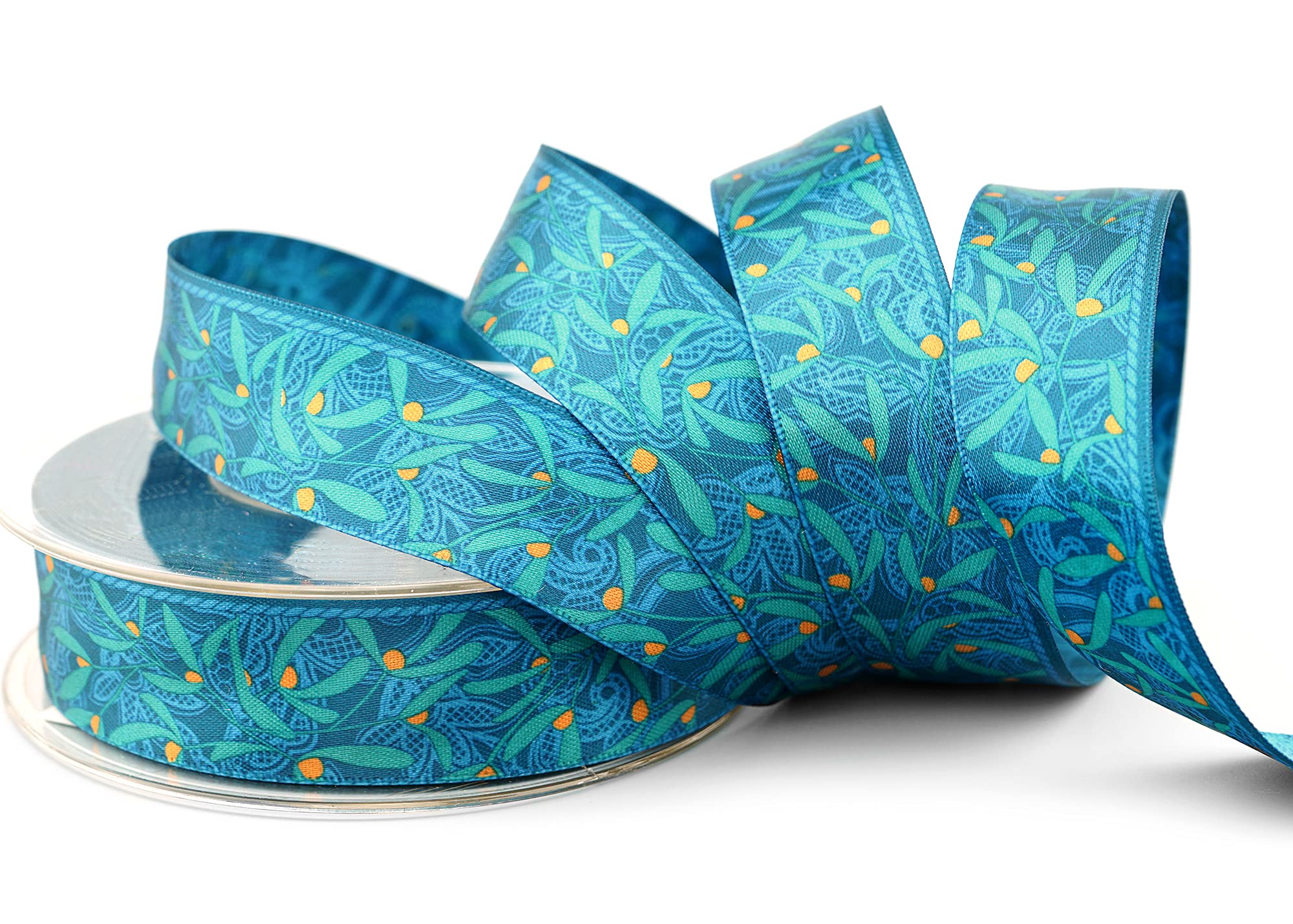 20 m x 25 mm Satin Ribbon WILLOW BLUE Double-Sided Satin Double Face No Wire Light Blue Plants Branches Decorative Ribbon Gift Ribbon Shiny Gloss