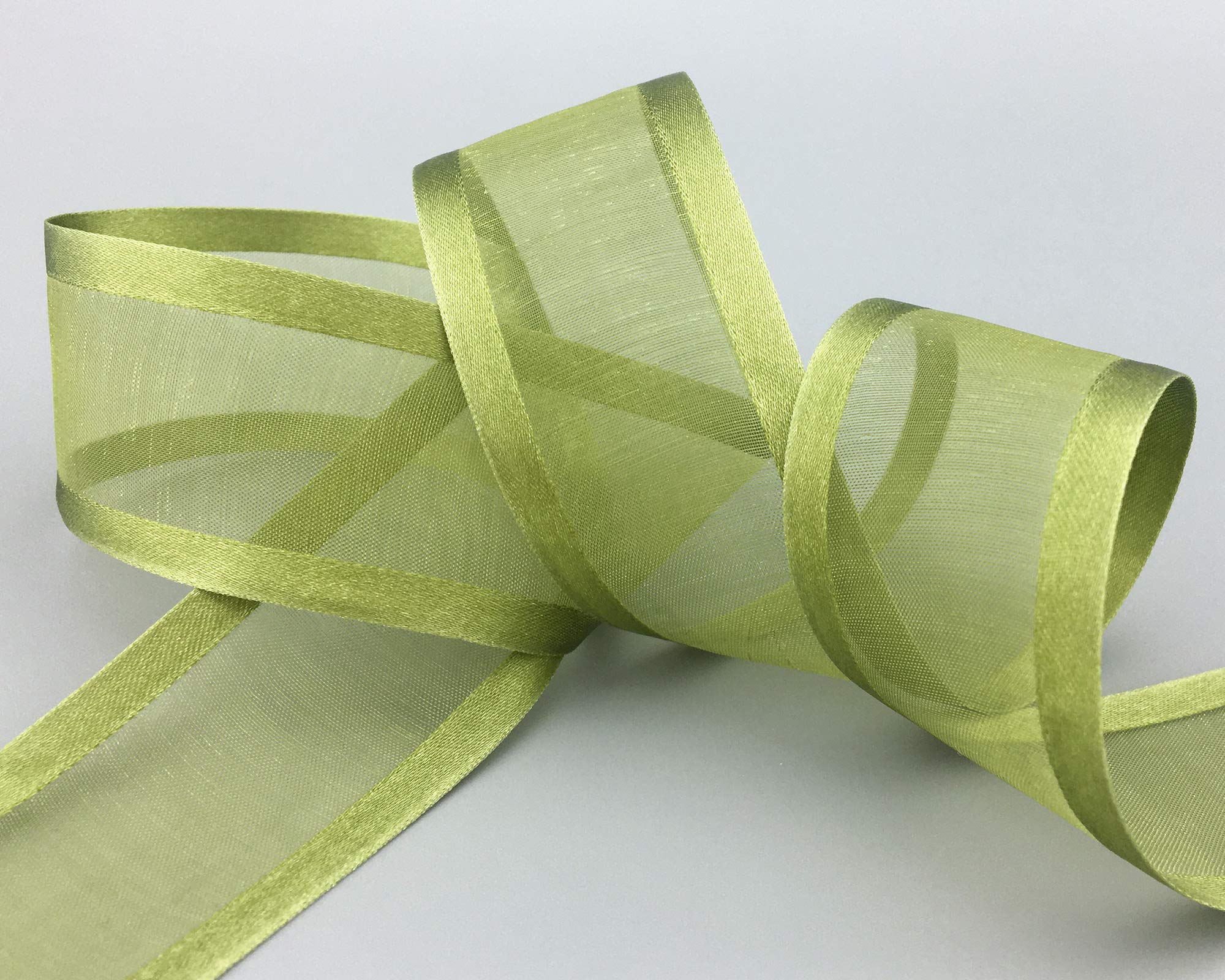 finemark Finemark Chiffon Ribbon with Satin Edge Chiffon Decorative Ribbon Ribbon Ribbon Gift Ribbon Semi-Transparent Shiny No Wire Organza, olive, 25 m x 38 mm