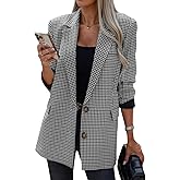 ebossy Women's Casual Oversized Blazer Suit Notch Lapel Button Plaid Work Office Jacket Wool Pea Coat