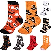 Yearntown 8 Pair Halloween Fuzzy Sock for Women Horror Socks Novelty Pumpkin Ghost Bat Boo Stocking Unisex Cozy Fluffy Soft Sleep Socks for Winter Sports Outdoor Christmas Gifts