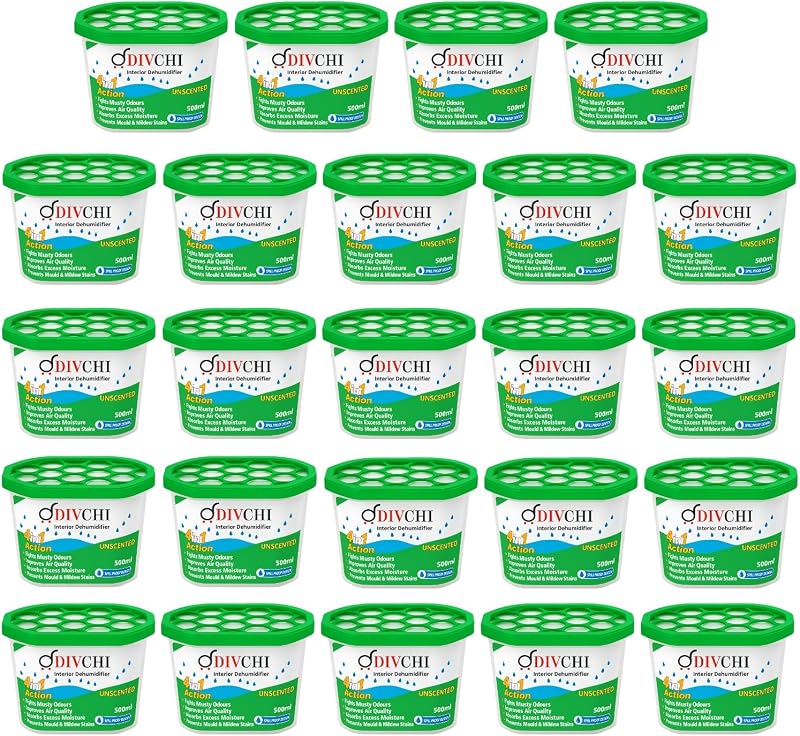 DIVCHI Disposable Dehumidifier 500ml Pack of 24 Moisture Absorber