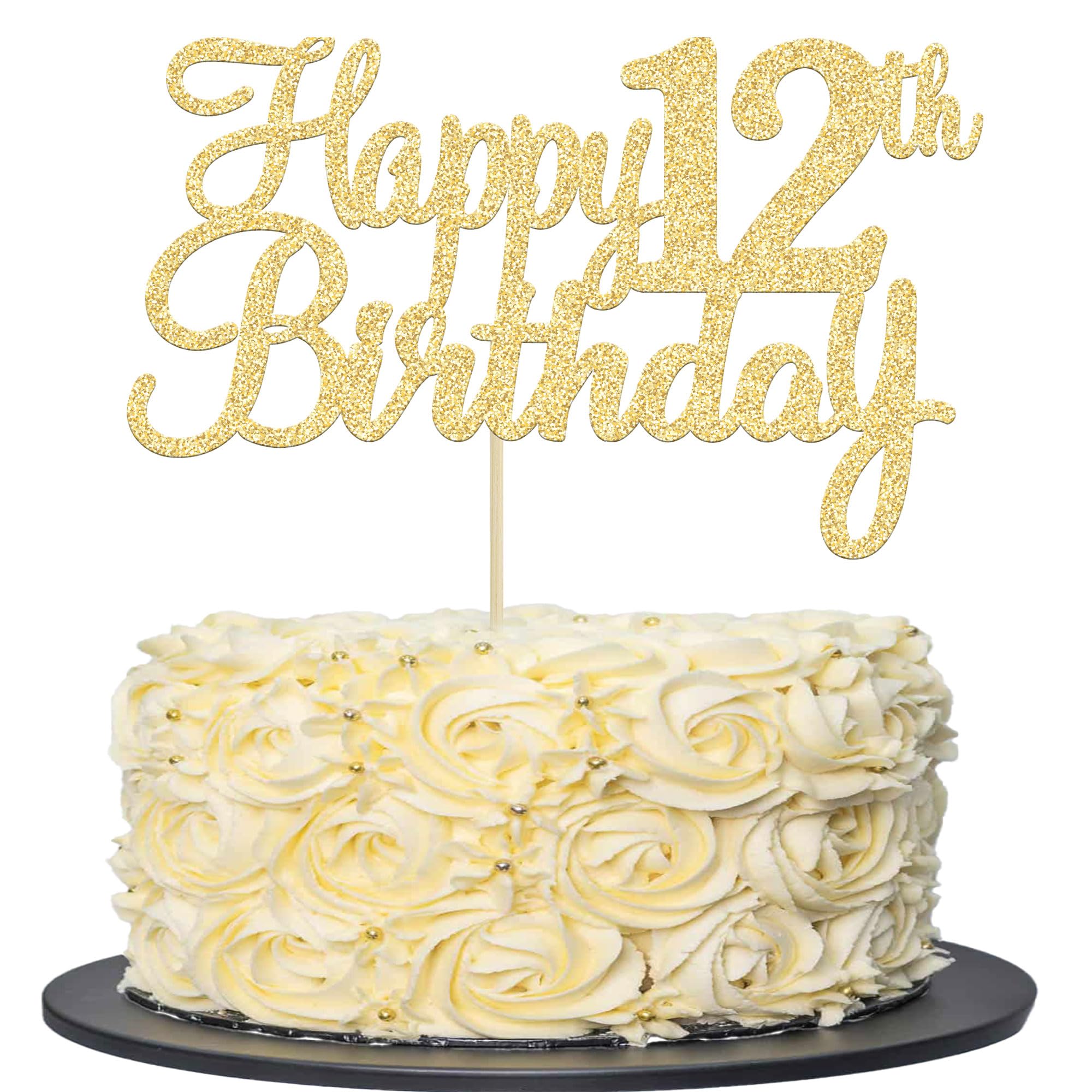 Gyufise 3Pcs Happy 12th Birthday Cake Topper Glitter Number 12 Twelve Years Old Birthday Cake Pick Decoration for Celebrating 12th Birthday Anniversary Party Supplies Gold