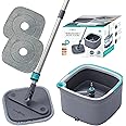 True & Tidy True Clean Mop and Bucket System, Includes Square Spin, Dual Compartment Mop Bucket and 2 Thick Machine Washable Pads