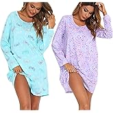 ENJOYNIGHT 2 Pack Nightgown For Women Cotton Long Sleeve Nightshirts
