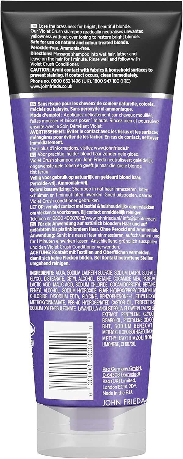 John Frieda Violet Crush for Blondes Toning Shampoo for Blonde Hair Purple Shampoo for Blondes 250 ml, 250 ml (Pack of 1) - Image 3
