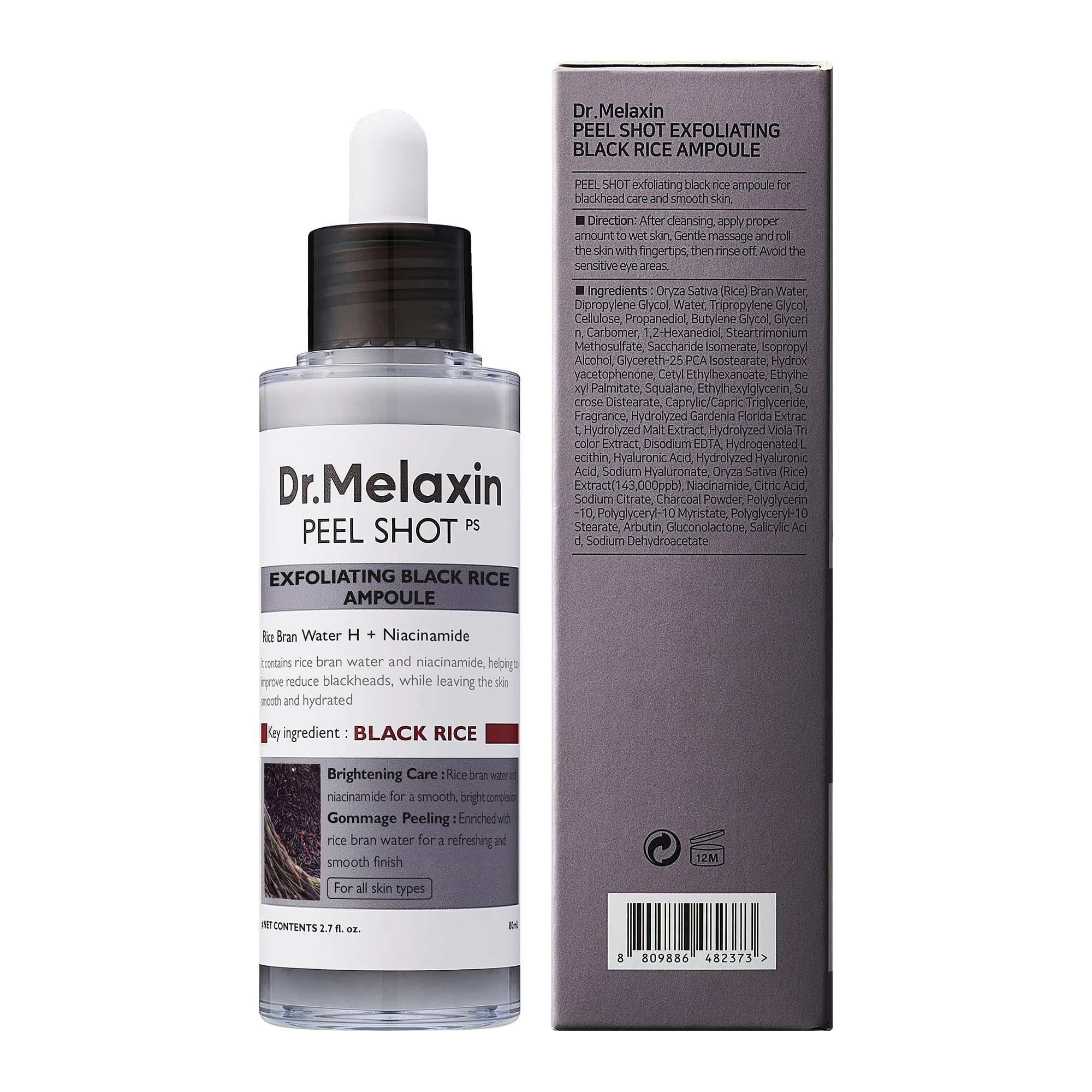 Peel Shot Glow Black Rice Peeling Ampoule, Soft Exfoliating Face and Body Scrub Dead Skin Cells, Blackheads Remover for All Skin Types korean skin care 80ml