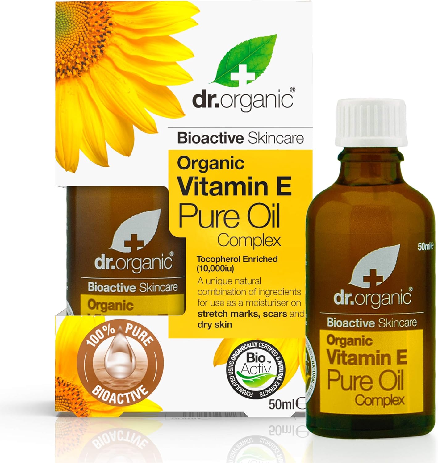 Dr Organic Vitamin E Pure Oil, Hydrating, Essential Oil, All Skin Types, Natural, Vegan, Cruelty-Free, Paraben & SLS-Free