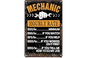 ALREAR Garage Signs Funny Mechanic Gifts for Men/Dad/Husband - Mechanic Hourly Rate Metal Signs Vintage - Shop/Man Cave/Garag