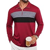 Epoleatries Mens Quarter Zip Polo Shirt Long Sleeve Color Block T Shirts for Men Lightweight Casual Striped Golf Polos