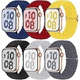 Brigtlaiff Braided Solo Loop Compatible with Apple Watch Band, 38mm-49mm, Women Men, Adjustable Stretchy Nylon Wristband Strap for iWatch Series 1-10, 6pack