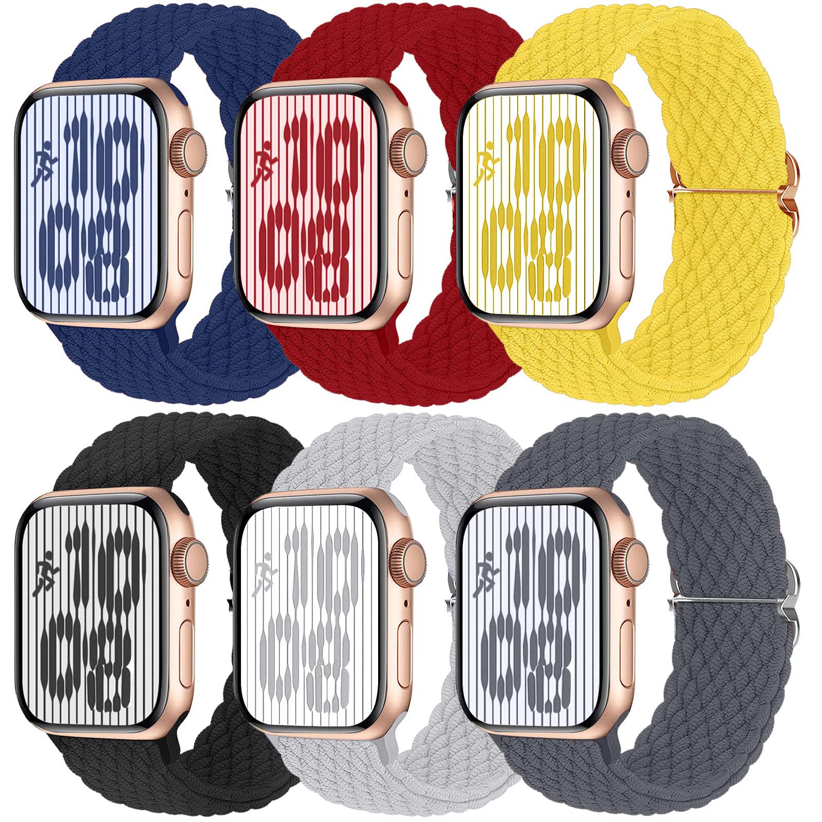 Compatible with Apple Watch Ultra Band 44mm 45mm 46mm 49mm 42mm, Braided Stretchy Solo Loop Wristband Strap for iWatch Bands Series 10 9 8 7 6 5 4 3 2 1 SE Ultra, 6pack