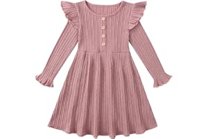 ESHOO Toddler Girl Dress Girls Sweater Dresses Ruffle Long Sleeve Ribbed Knit Casual Fall Dresses for Kids 2-7 Years