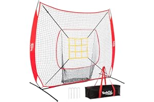 YeahChi 7×7FT Baseball net, Pitching net with Strike Zone Target, Baseball&Softball Practice net with Sturdy Bow Frame and Stable Base,Portable Practice net for All Ages and All Skilled Levels