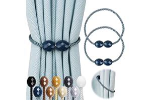 Hangtty 2 Pack Strong Magnetic Curtain Tiebacks Rope Decorative Curtain Tie Backs Magnetic Curtain Holders for Drapes Window Treatment Holdbacks, Blue