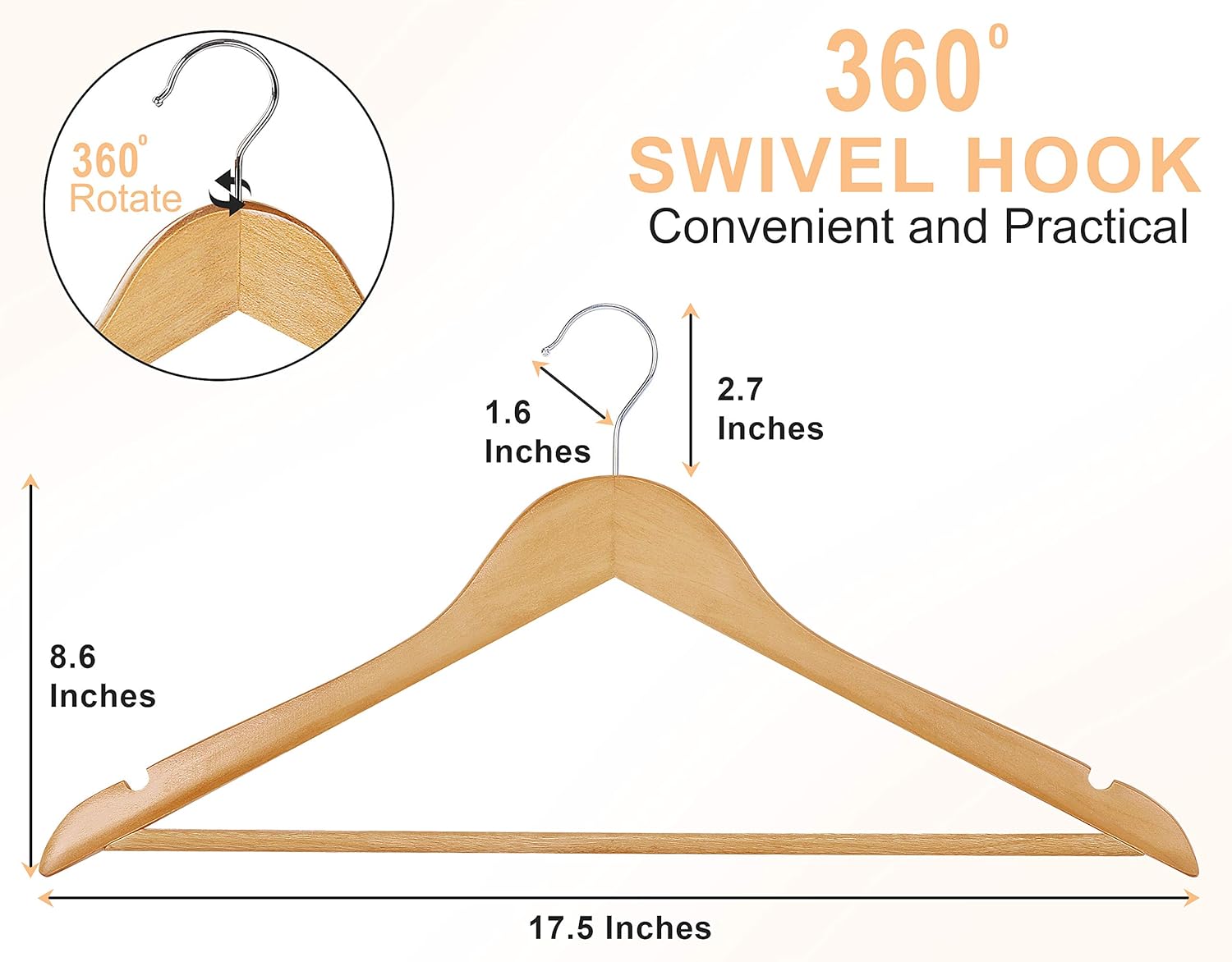 Utopia Home Nonslip Premium Wooden Coat Hangers with Round Trouser Bar