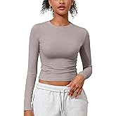 kayamiya Women's Basic Long Sleeve Cotton Shirts Tight Fit Fall Crewneck Trendy Y2K Crop Tops