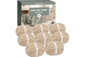 Mellobello Jumbo Chunky Yarn for Hand Knitting - Super Thick Chenille Chunky Yarn for Crocheting - Extra Soft Bulky Fluffy Blanket Big Yarn 8 Jumbo Pack (27yds,8 oz Each Skein) Khaki