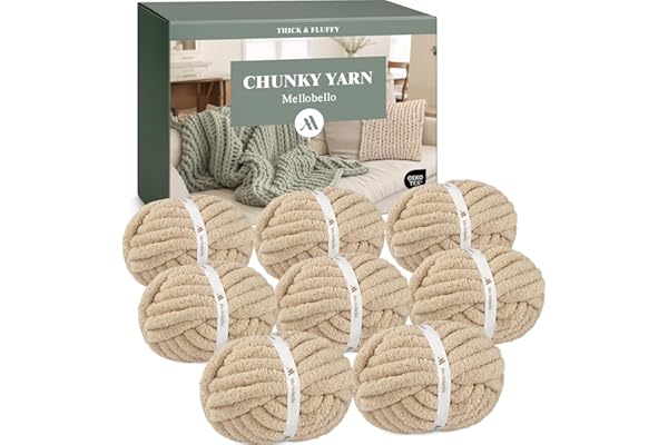 Mellobello Jumbo Chunky Yarn for Hand Knitting - Super Thick Chenille Chunky Yarn for Crocheting - Extra Soft Bulky Fluffy Blanket Big Yarn 8 Jumbo Pack (27yds,8 oz Each Skein) Khaki