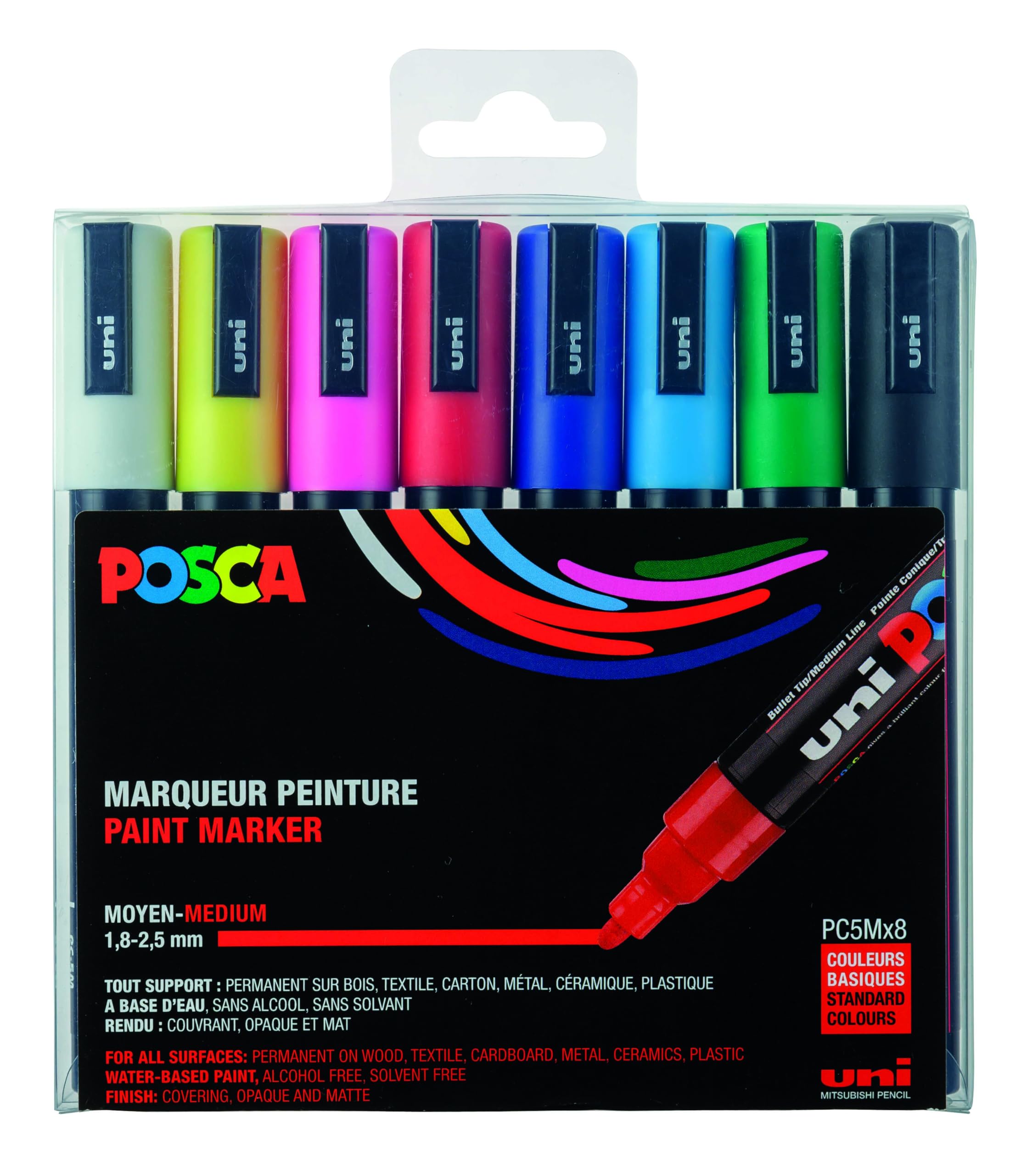 Photo 1 of Posca Marker Set of 8 in Assorted Colors, Pens for Art Supplies, School, Rock Art, Fabric, Paint Pen, Art, Posca Markers