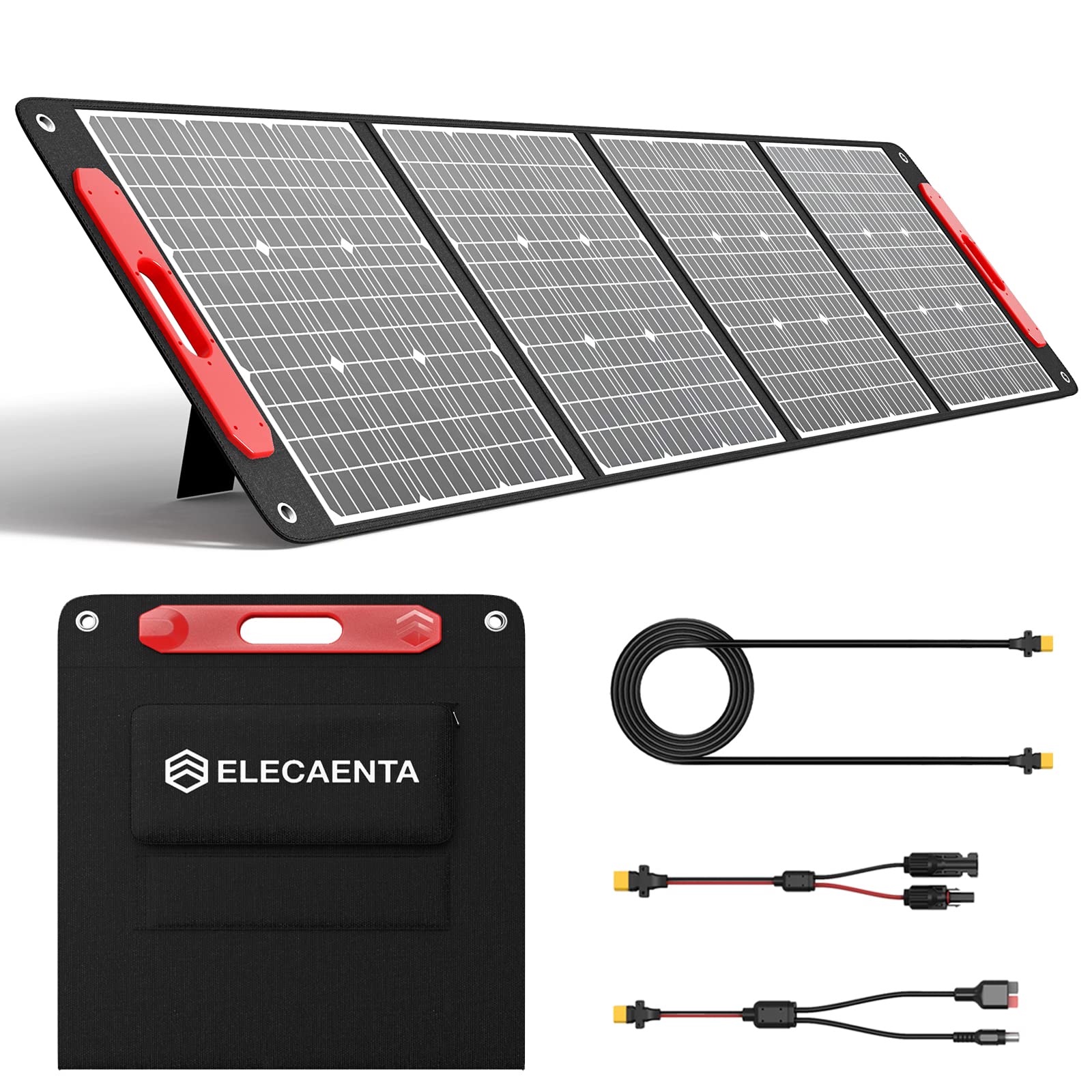 ELECAENTA 200W Portable Solar Panel for Power Station, 25% High Efficiency, Ultra Light with Kickstands, 20V/10A Foldable ETFE Solar Charger for Camping RV Trip Outdoor Home Backup Off Grid