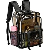 KUI WAN Clear Backpack, 15 inch Heavy Duty See Through Backpack for Boys and Girls Clear Book Bag with Multi-pockets, Brown