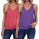 FUNBANG 2 Pack Womens 2026 Trendy Tank Tops V Neck Banded Sleeveless Spring Summer Casual Loose Fit Cute Basic Cami Shirts