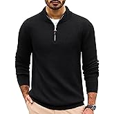 Cotrasen Mens Sweater Quarter Zip Pullover Casual Knit Cotton Long Sleeve Mock Neck Polo Sweaters