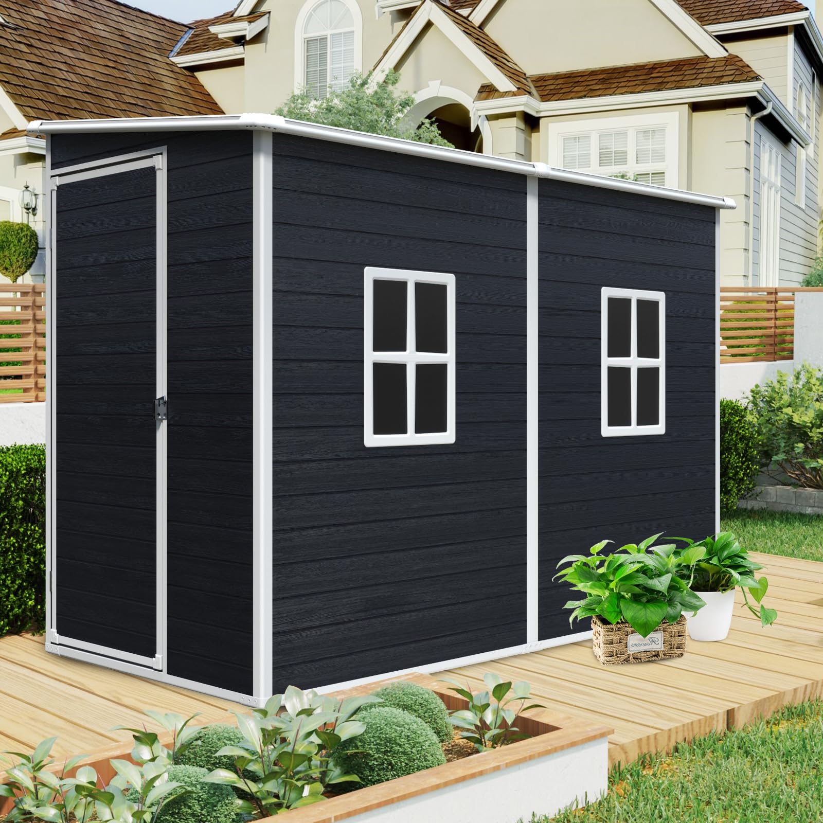 Photo 1 of KEIKI 4x8 FT Outdoor Storage Shed Resin Cabinet with Lockable Doors,Two-Window for Bikes and Patio Lawn Furniture