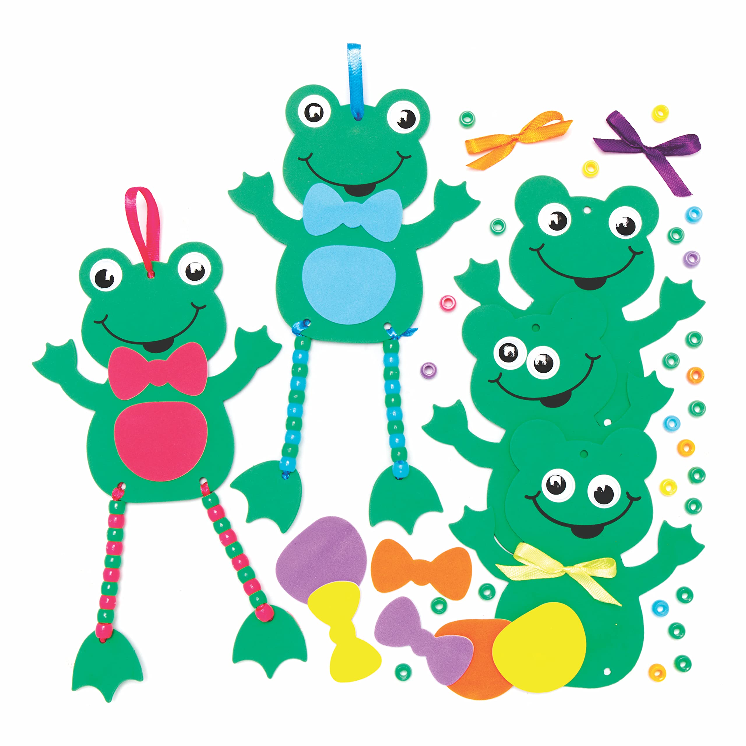 Baker Ross AX838 Fun Frog Bead Decoration Kits - Pack of 5, Bead Art and Craft Supplies for Kids to Make and Decorate