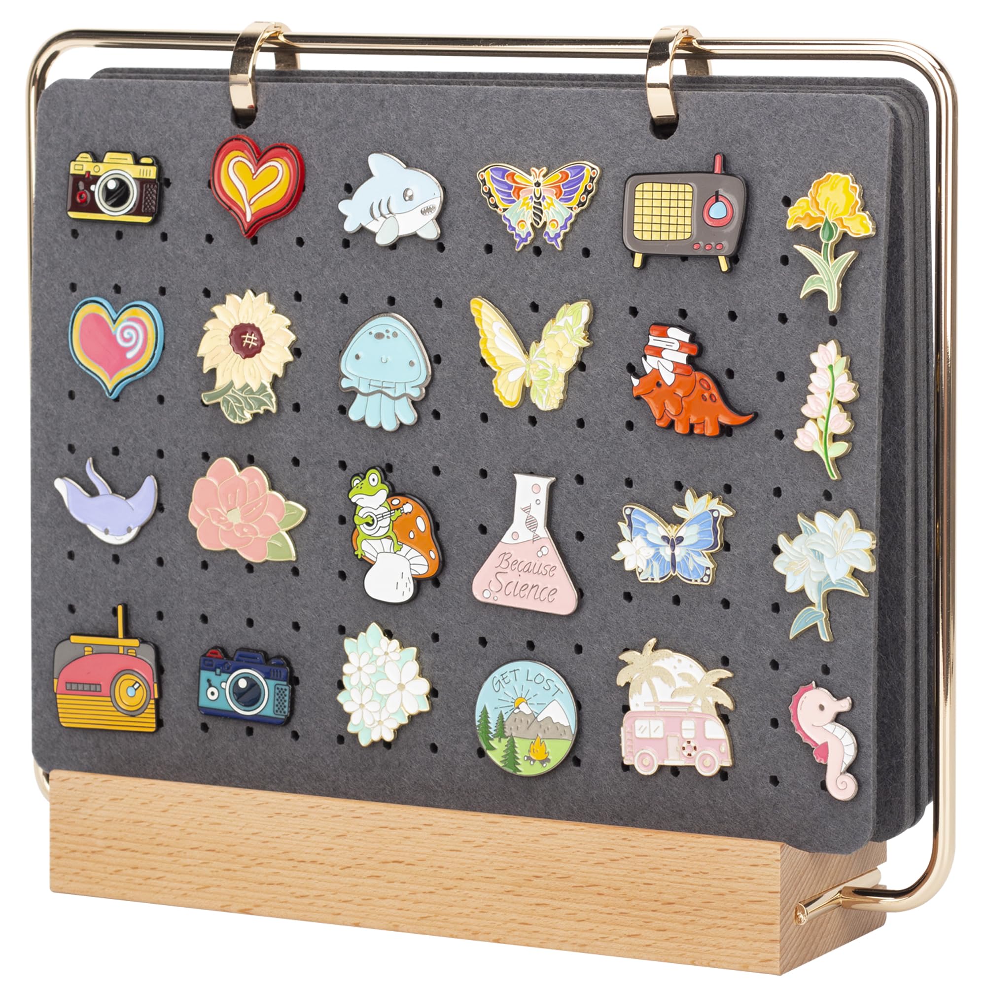PACMAXI Display Organizers, Brooch Holder, Enamel Pin Pages for Store 180+ Pins, Collection Storage Calendar Wooden Stand With 6 Pages (Not Include Any Accessories) (Grey)
