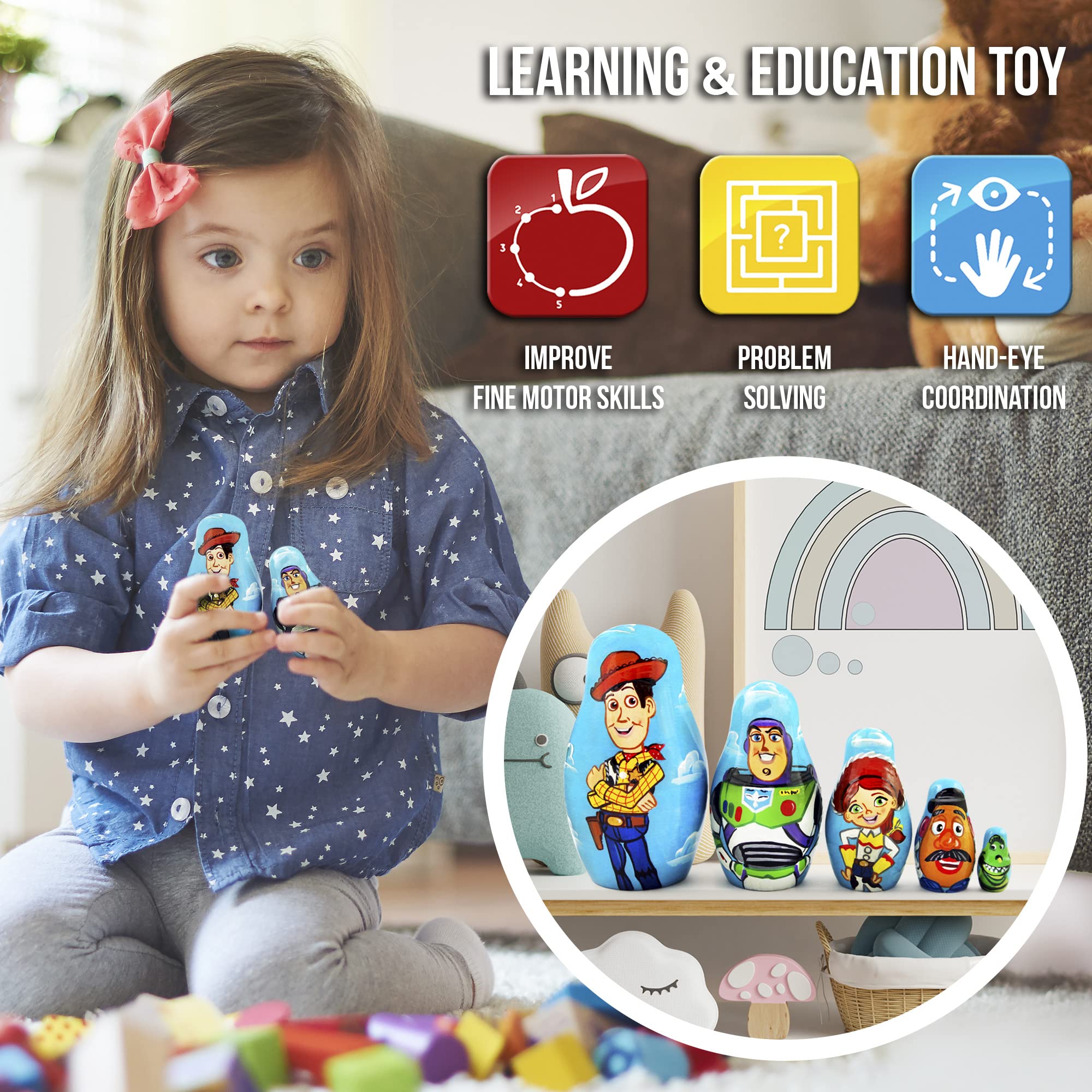 Matryoshka Matrioska Babuska Russian Nesting Wooden Doll Toy Story Matryoshika Babushka 5 Pcs Stacking Hand Painting Beautiful Nested Craft Matriosjka