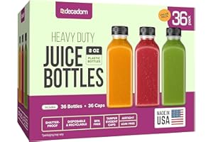 DECADORN 8oz Plastic Bottles With Caps - 36 Pack Plastic Juice Bottles For Juicing - Empty Juice Containers With Lids For Fridge - MADE IN USA Clear Small Reusable Bottles With Lids - Drink Container
