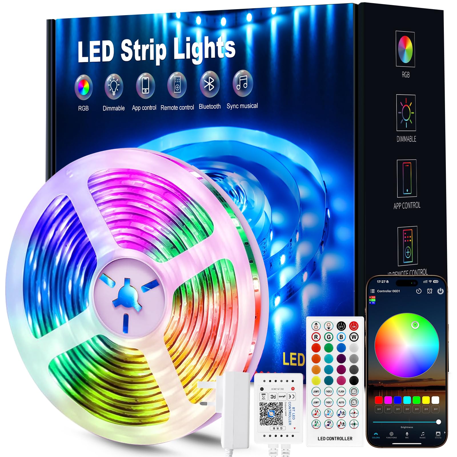Beaeet LED Strip Light 10m, RGB Music Sync Colour Changing LED Lights for Bedroom, Smart Ambient Lights with Bluetooth App & Remote Control, Flexible Design, Kitchen, Ceiling, Gaming, Home Decoration — image 1