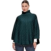 PULI Women Luxury Turtleneck Sweater Poncho Fashion Thick Cable Knit Cape Wrap Pullover Chunky Warm Shawl for Fall Winter