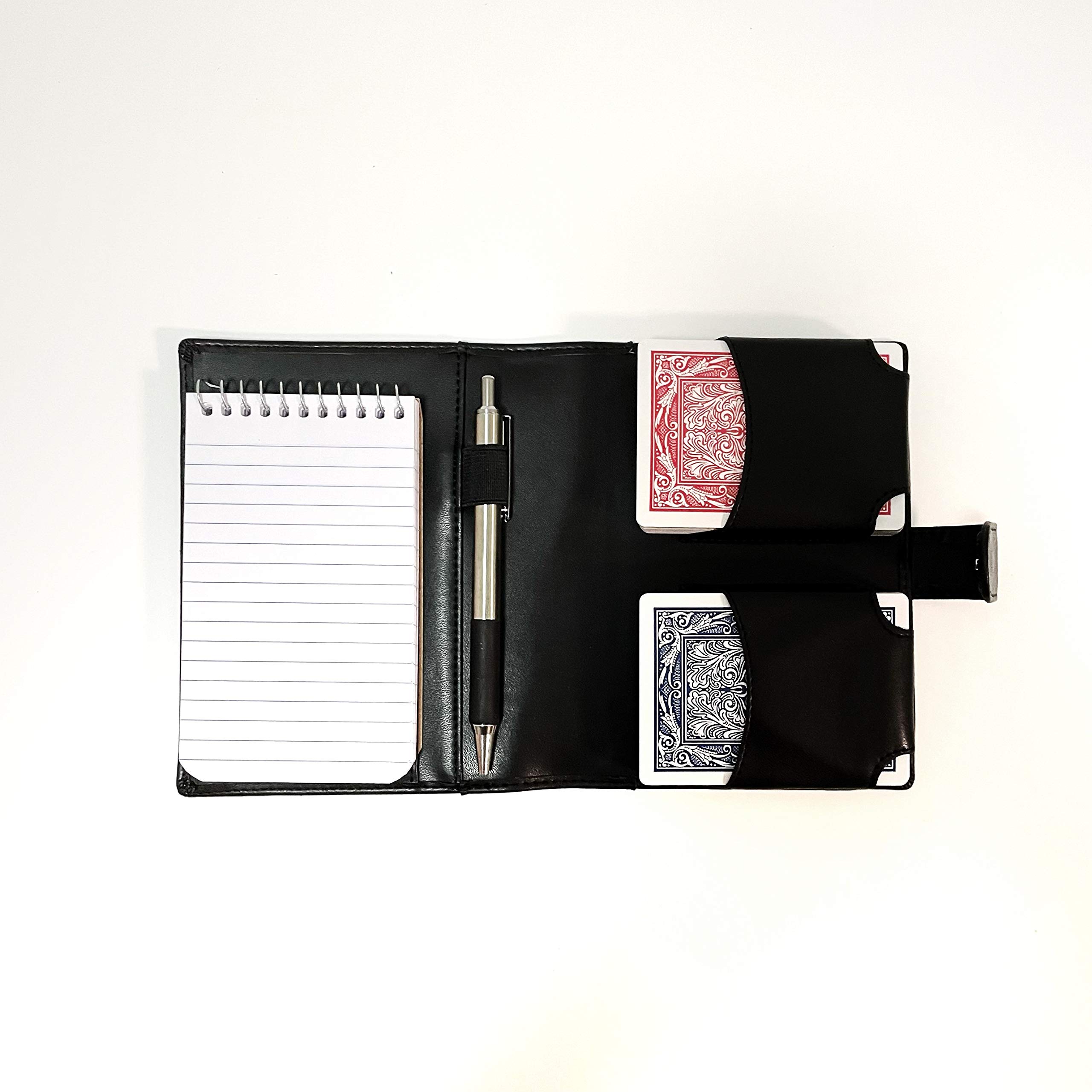 Photo 1 of Playing Card Case - Fits Two Decks - Vegan Leather - Space for Pen and Notepad - Poker Case (Black)