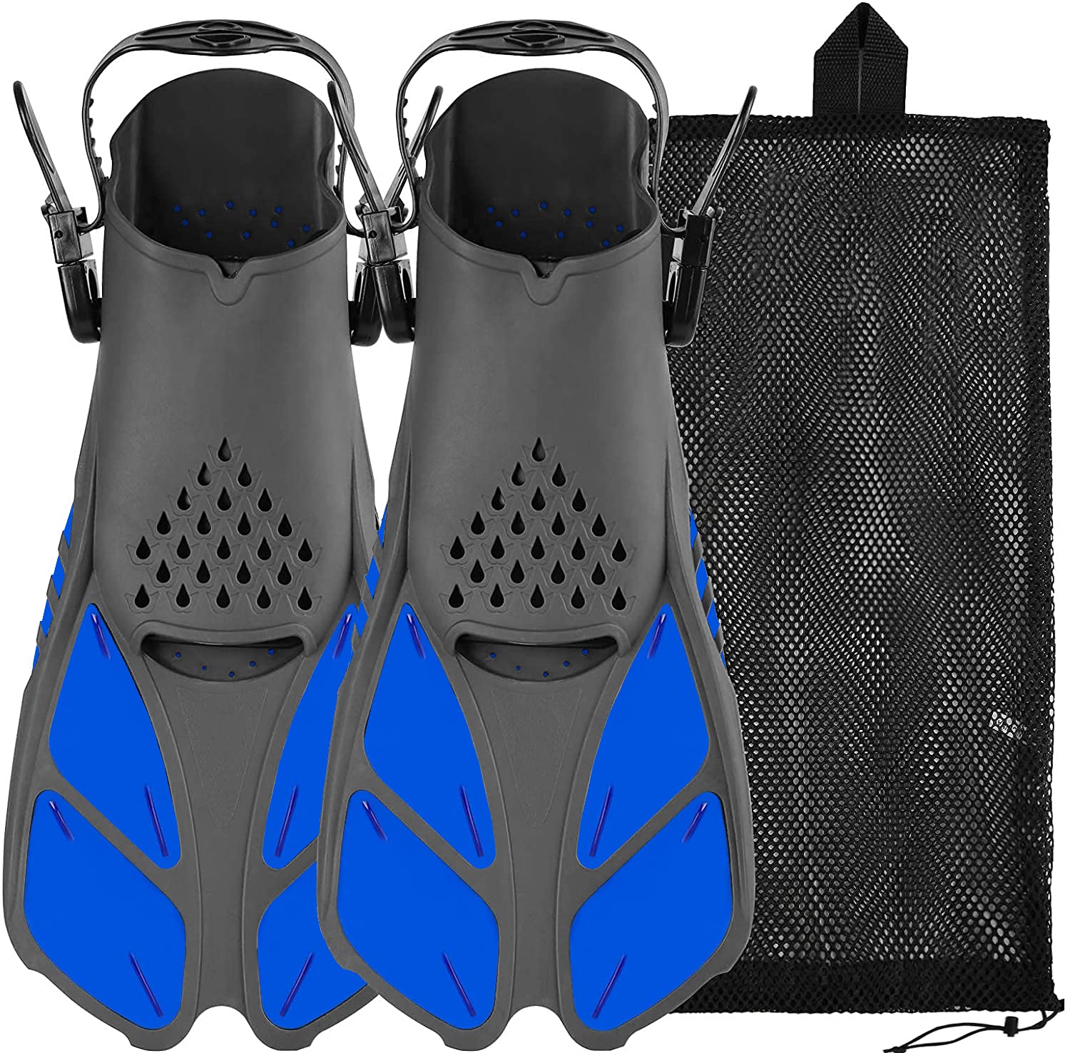 Photo 1 of Snorkel Fins, Swim Fins with Adjustable Buckles, Open Heel, Travel Size Short Flippers for Snorkeling, Swimming and Scuba Diving, Diving Fins with Mesh Bag for Adult Men Women Kids