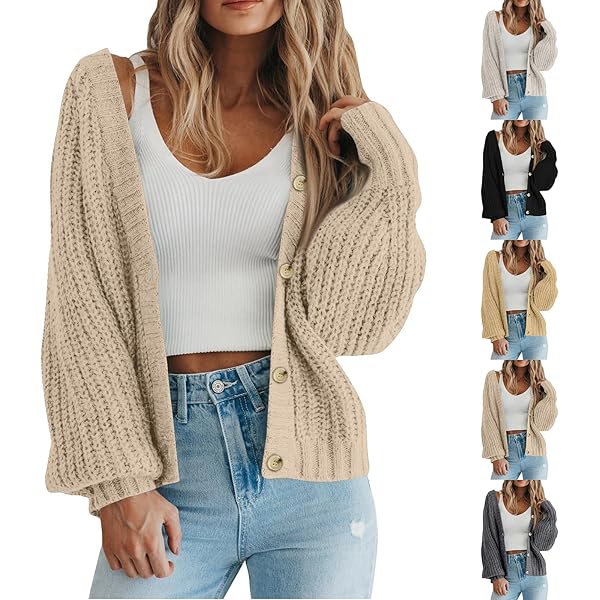 Women's Cardigan Sweaters Cropped Lightweight Button Down