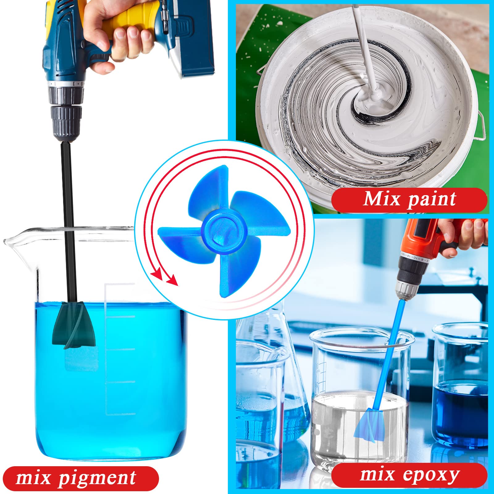 12 Pieces Epoxy Mixer Attachment for Drill Helix Paint Mixer Reusable Paint Stirrers Drill Attachment for Resin for Jewelry Resin Casting Molds (Red, Blue, Black, White)