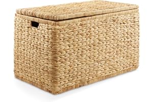 Casafield 30" Storage Chest with Lid, Handles, and Safety Hinge - Natural, Water Hyacinth Wicker Storage Trunk for Entry Way, Living Room, Bedroom