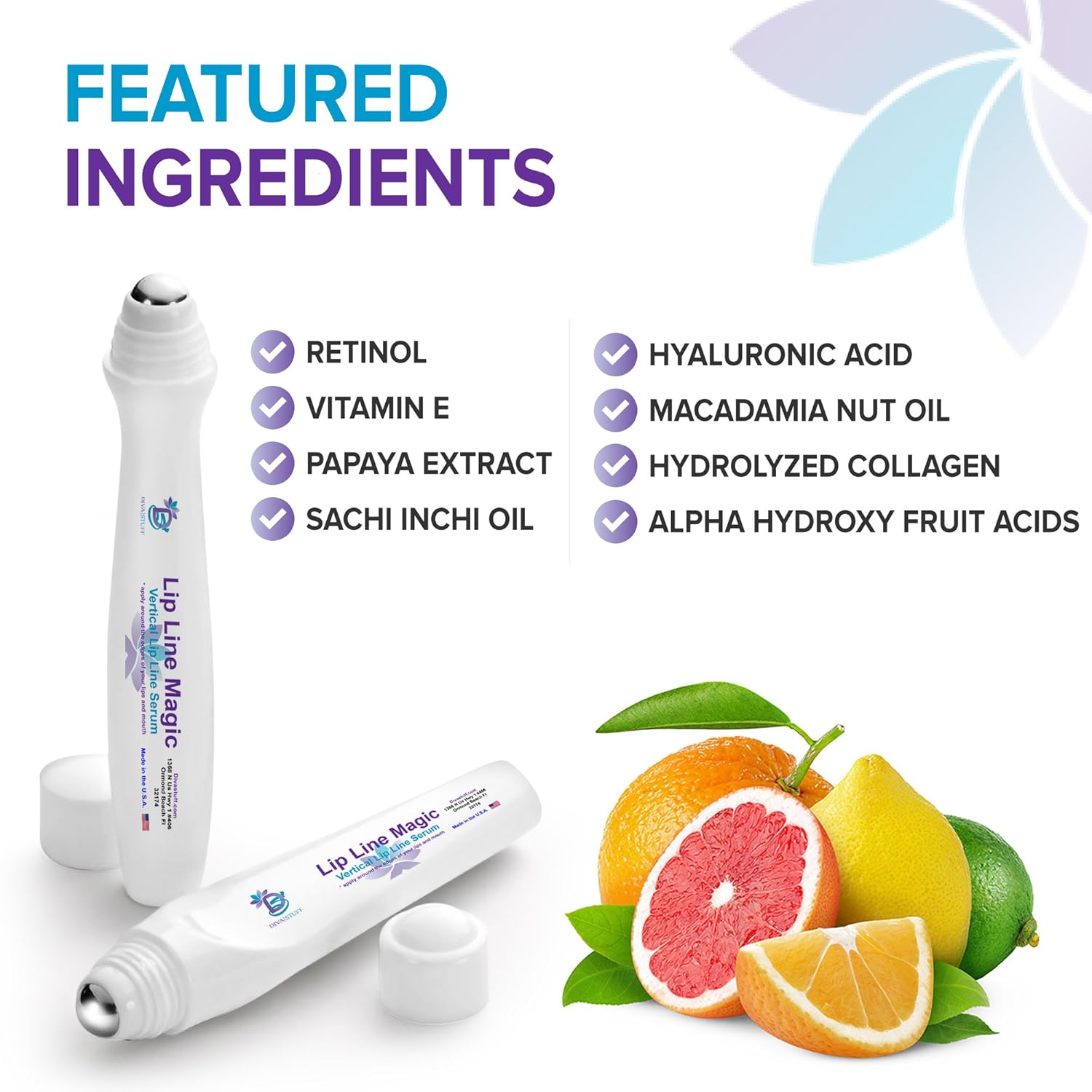 Diva Stuff Lip Line Magic | Vertical Lip Line Repair Serum | Hyaluronic Acid, Papaya Enzymes, Vitamin E | Anti-Aging Serum to Plump Up Lips & Banish Lip Line Wrinkles: Beauty