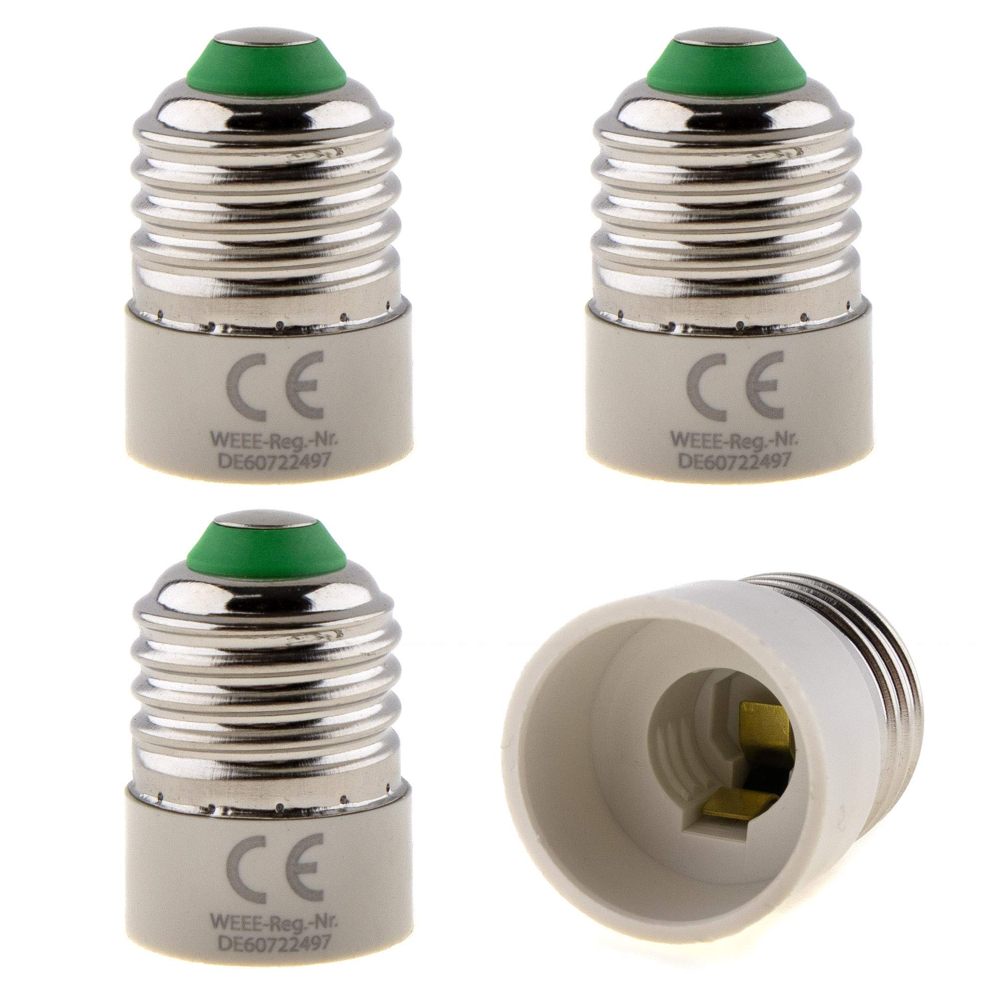 SeKi Set of 4 E27 to E14 Lamp Socket Adapter; LED, Halogen, Energy-Saving Bulbs Compatible; White