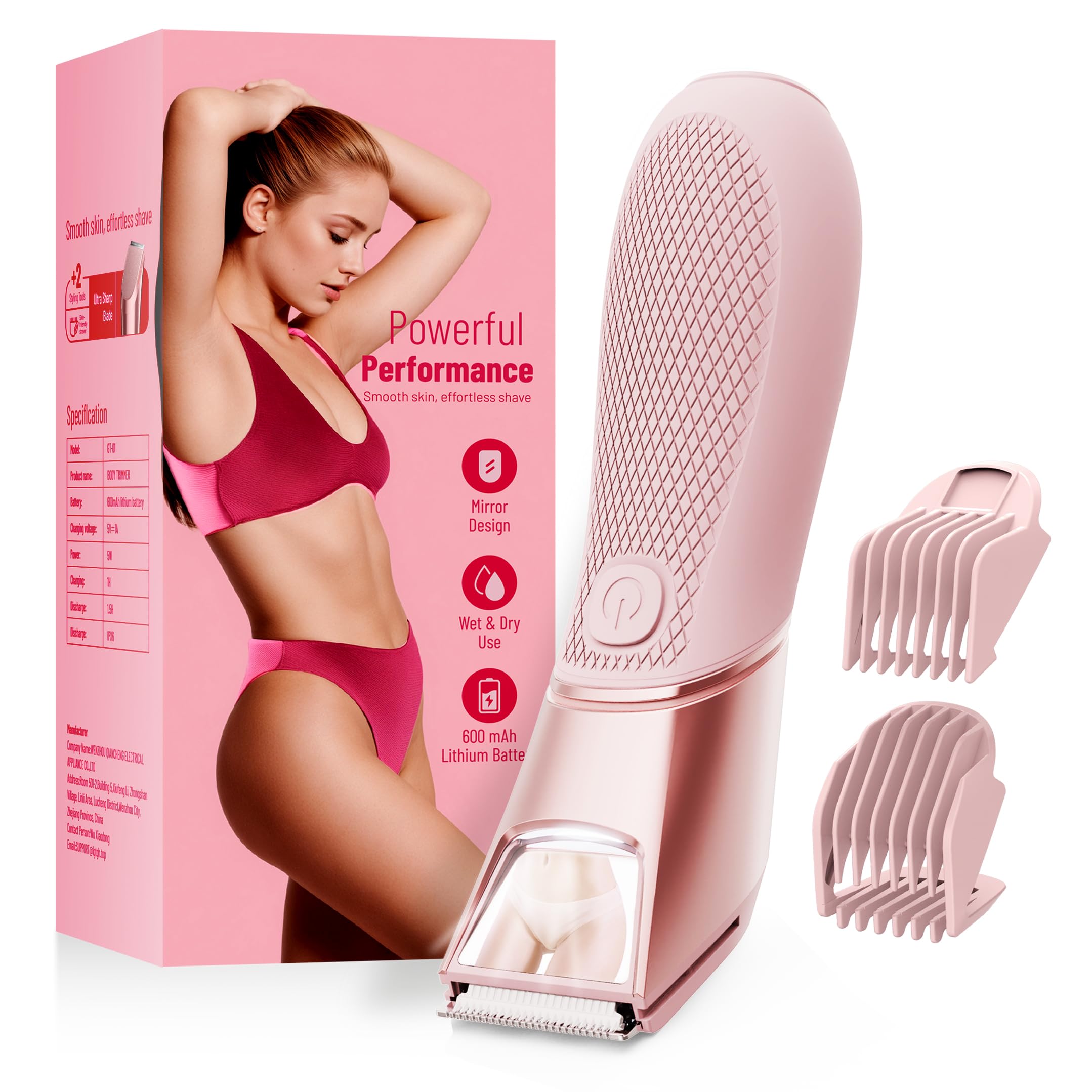 Photo 1 of LGTGH Bikini Trimmer for Women with Mirror & LED Light, Ceramic Blades & Travel Lock - Body Groomer IPX7 Waterproof Use for Legs/Arm/Underarm - Baby Pink