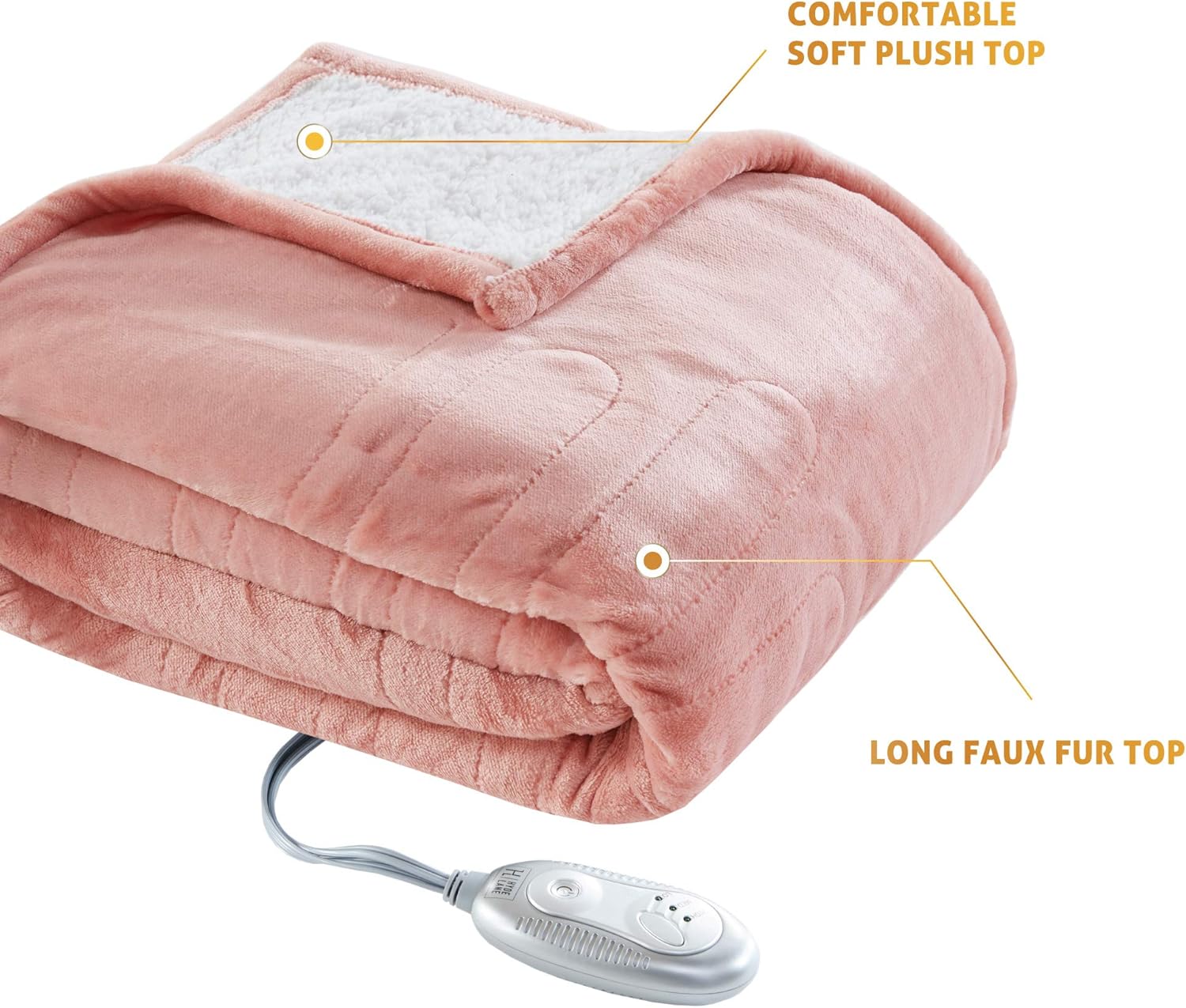 Hyde Lane Sherpa Electric Heated Blanket | 60x70 Premium Oversized Plush Electric Blanket | Blush | Extra Cozy & Soft | 3 Heat Settings | Auto-Shutoff | Machine Washable: Home & Kitchen